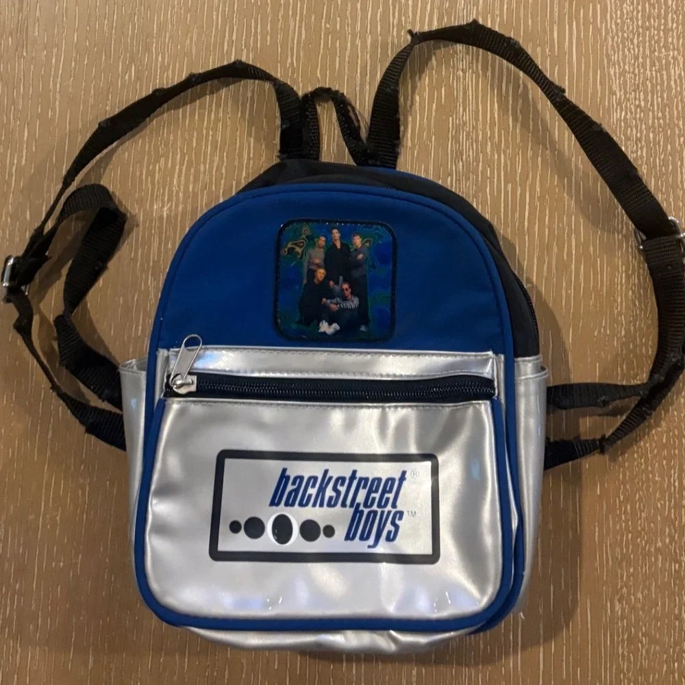Vintage Y2K Backstreet Boys Mini Backpack 8in Blue Silver Pop Music Boy Band Bag